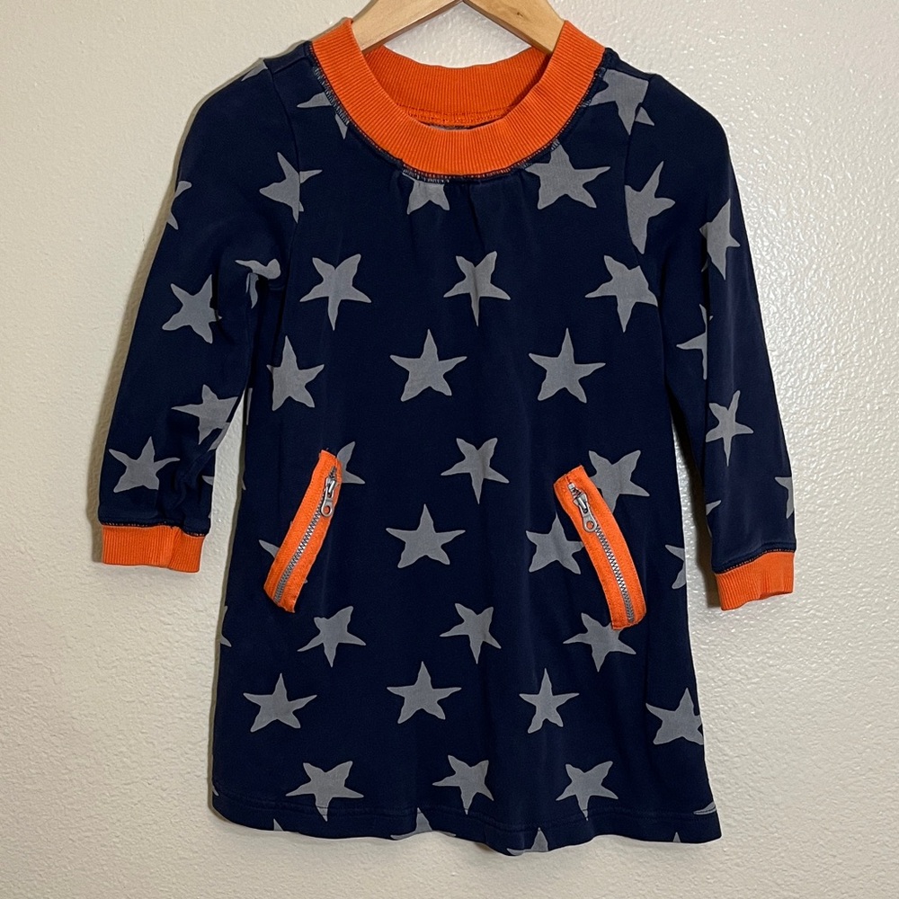 Hanna Andersson Star Patterned Navy Grey Orange Cotton Long Sleeve Dress
